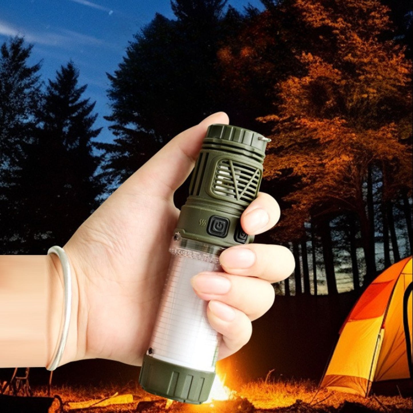 Outdoor Portable 3-in-1 Camping Light – USB Rechargeable LED Tent Lamp with Mosquito Repellent, Strong Flashlight & 4000mAh Long-Endurance Battery