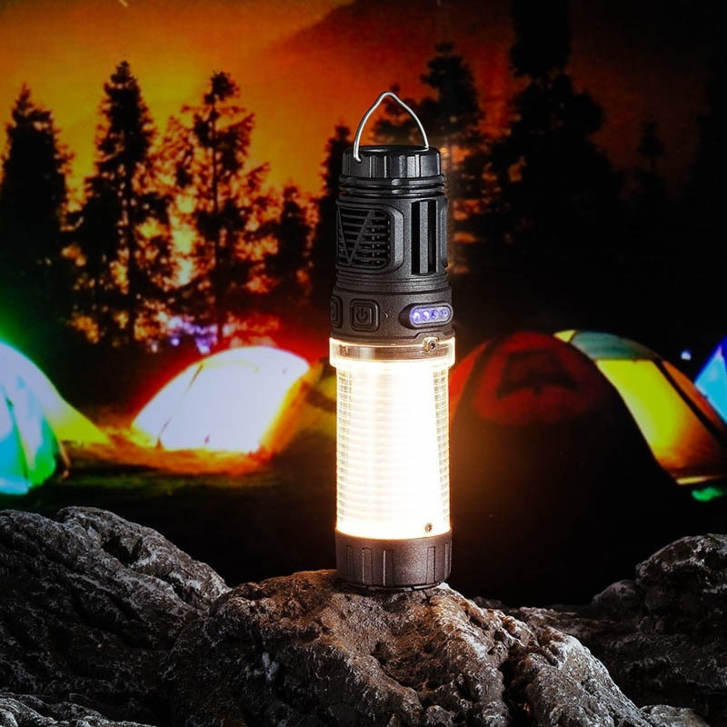 Outdoor Portable 3-in-1 Camping Light – USB Rechargeable LED Tent Lamp with Mosquito Repellent, Strong Flashlight & 4000mAh Long-Endurance Battery