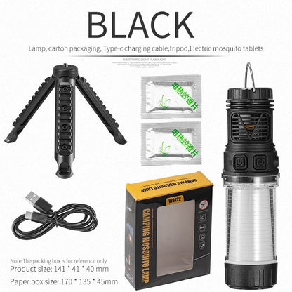 Outdoor Portable 3-in-1 Camping Light – USB Rechargeable LED Tent Lamp with Mosquito Repellent, Strong Flashlight & 4000mAh Long-Endurance Battery