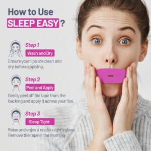 Step-by-step guide showing how to apply mouth tape for sleeping on clean, dry lips.