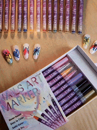 Demo GIF showing nail art pen drawing designs on nails