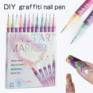 DIY graffiti nail art pen set with packaging and sample nail designs