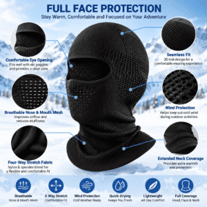 Black ski face mask features with breathable mesh and four-way stretch