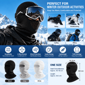 Black ski face mask for skiing snowboarding and winter outdoor activities