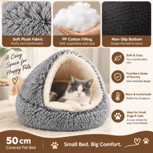 Gray anti anxiety dog bed features with soft plush fabric and non-slip bottom
