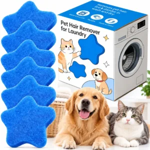 Six-piece blue pet hair remover for laundry set