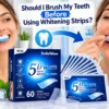 SmileWave 5D White teeth whitening strips with a toothbrush and whitening strip application